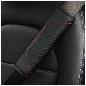 Carbon Fiber Leather Car Seat Belt Cover Shoulder Protection - Black - 1