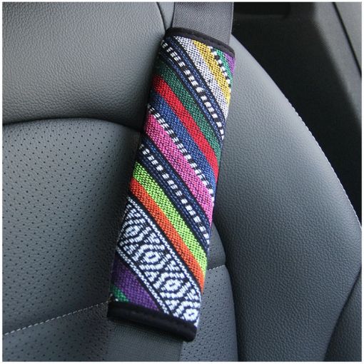Colorful Ethnic Style Linen Car Seat Belt Cover Shoulder Pads - 1