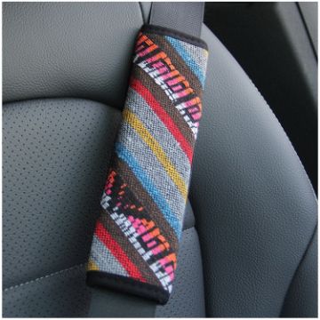 Picture of Ethnic Style Linen Car Seat Belt Cover Shoulder Pads (Orange Letter)