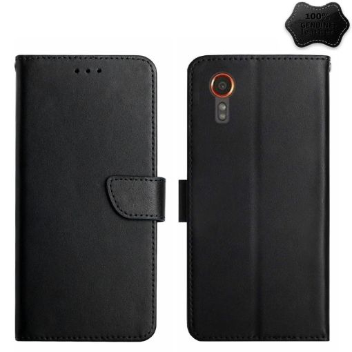 Samsung Galaxy Xcover 7 5G Genuine Leather Flip Phone Case (Black) - 1