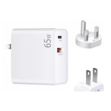 65W USB-C/Type-C + QC3.0 Laptop Charging Adapter - UK/US Plug - 1