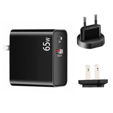 65W USB-C/Type-C + QC3.0 Laptop Charging Adapter - EU/US Plug - 1