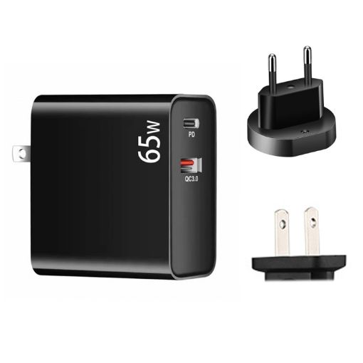 65W USB-C/Type-C + QC3.0 Laptop Charging Adapter - EU/US Plug - 1