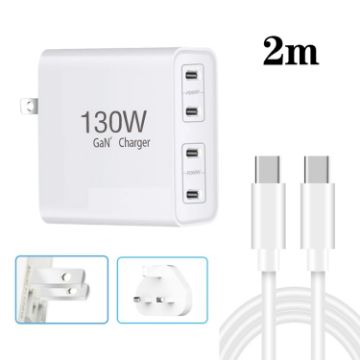 130W USB-C Four Port GaN Charger with 2m Cable - EU/UK/AU/US Plug - 1