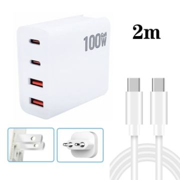 GaN 100W Dual USB + Dual USB-C Charger with 2m Type-C Cable - 1