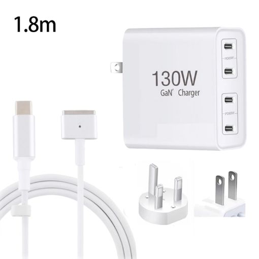 GaN 130W 4-Port USB-C PD65W/PD30W Charger with Type-C to MagSafe 2 Cable - 1
