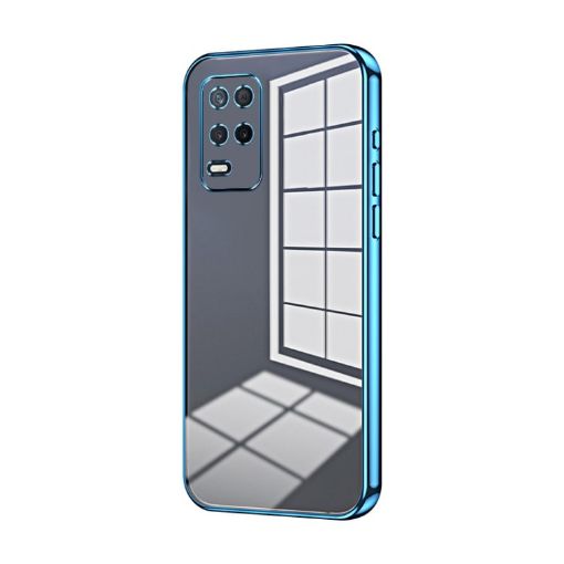 Blue Transparent Plating Case for Realme 8 5G - Fine Hole Design - 1