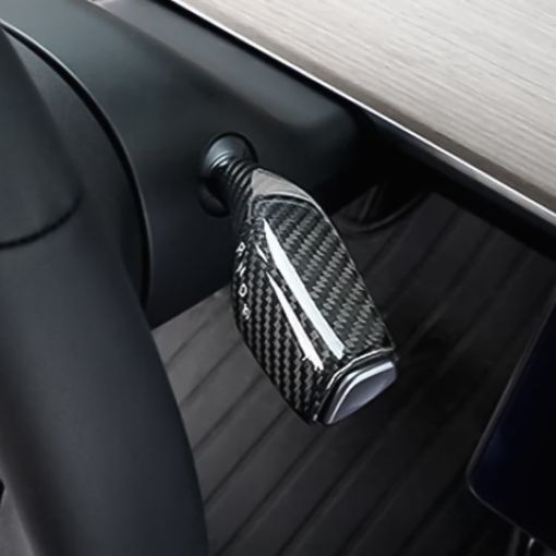 Tesla Model 3/Y Turn Signal Lever Cover - Carbon Fiber Pattern (Bright Black) - 1
