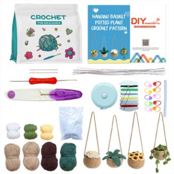 Picture of 4pcs/Set Hanging Baskets Crochet Starter Kit for Beginners with Step-by-Step Video Tutorials