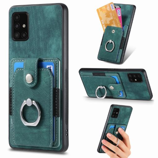 Samsung Galaxy A51 Retro Skin-feel Ring Card Wallet Phone Case Green - 1