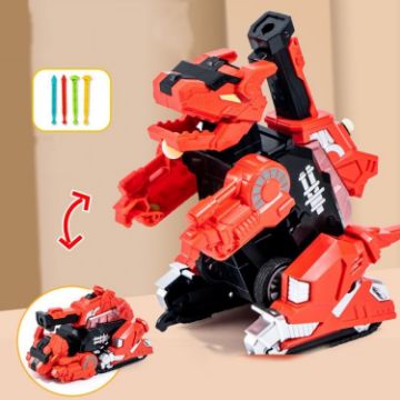 Picture of 2 In 1 Dinosaur Transforming Engineering Car Inertial Automatic Crash Toy, Color: Tank-T-Rex Red