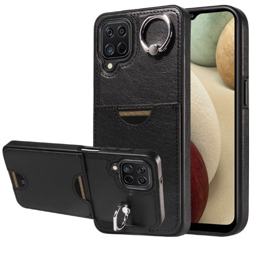 Samsung Galaxy A12 4G Calf Texture Card Slot Ring Holder Phone Case - 1