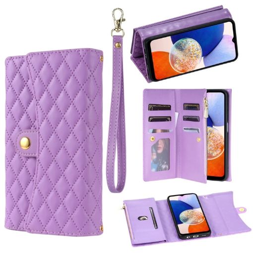 Samsung Galaxy A55 Zipper Wallet Rhombic Leather Phone Case - Purple - 1