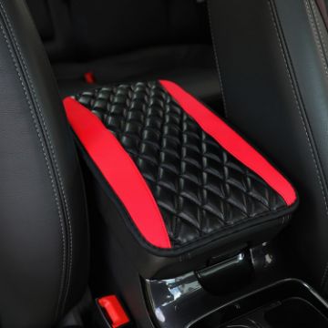 Red PU Leather Car Armrest Cover 32x19cm - Center Console Mat - 1