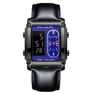 Picture of BINBOND B2311 30m Waterproof Men LED Luminous Multifunctional Quartz Watch, Color: Leather-Black Steel-Blue