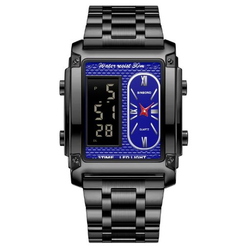 Picture of BINBOND B2311 30m Waterproof Men LED Luminous Multifunctional Quartz Watch, Color: Black Steel-Blue