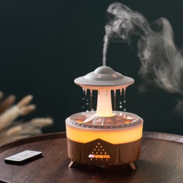 UFO Water Drop Aromatherapy Humidifier - UK Plug (Wood Grain) - 1