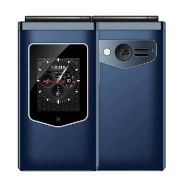 Picture of HAMTOD T8 4G Flip Phone, EU Version, 2.8 inch + 1.77 inch, VoLTE, BT, SOS, OTG (Navy Blue)
