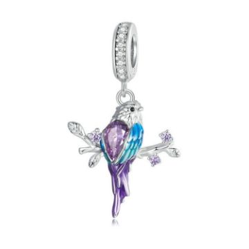 Picture of S925 Sterling Silver Platinum Plated Gradient Color Kingfisher Pendant DIY Beads (BSC985)