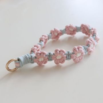Picture of Handmade Braided Cell Phone Chain Daisy Flower Braided Rope Keychain Bag Pendant (Pink)