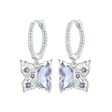 Picture of S925 Sterling Silver Platinum-plated Special-shaped Wing Butterfly Earrings (BSE986)
