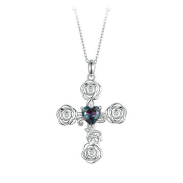 Picture of S925 Sterling Silver Platinum Plated Rose Cross Necklace For Women (BSN379)