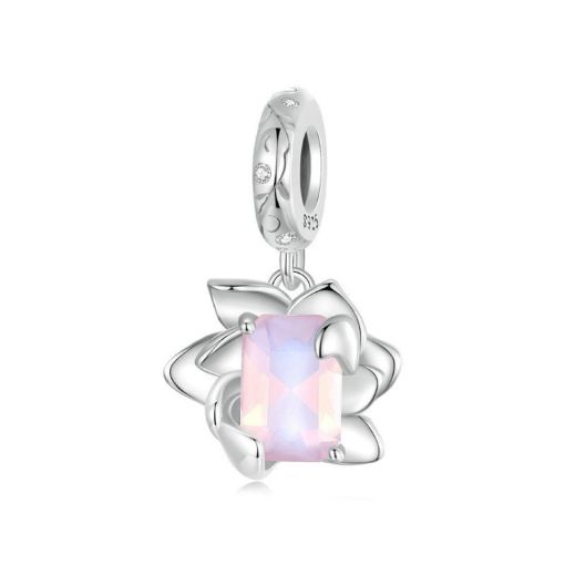 Picture of S925 Sterling Silver Platinum-Plated Three-Dimensional Lotus DIY Pendant (SCC2730)