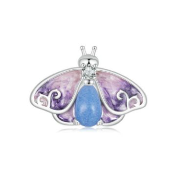 Picture of S925 Sterling Silver Platinum Plated Luminous Gradient Purple Butterfly DIY Beads (SCC2732)
