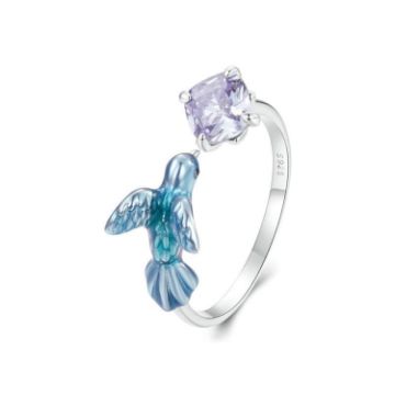 Picture of S925 Sterling Silver Platinum-plated Smart Kingfisher Petals Adjustable Open Ring (BSR540-E)