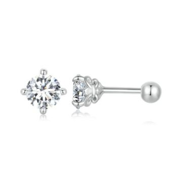 Picture of S925 Sterling Silver Platinum Plated Moissanite Threaded Base Stud Earrings (MSE050)
