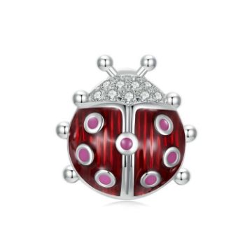 Picture of S925 Sterling Silver Zircon Luminous Seven-star Ladybug Silicone DIY Beads (SCC2735)