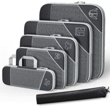 Compression Mesh Travel Cubes Packing Bags - 6 in 1 (Black) - 1