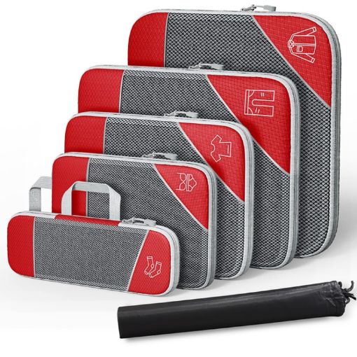 Compression Mesh Travel Cubes Packing Bags - Red (6 in 1) - 1
