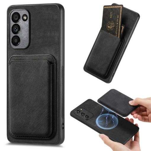 Samsung Galaxy A41 Retro Leather Card Bag Magnetic Phone Case - Black - 1