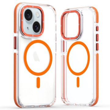 iPhone 13 Dual-Color Clear Acrylic Hybrid TPU MagSafe Phone Case - Orange - 1