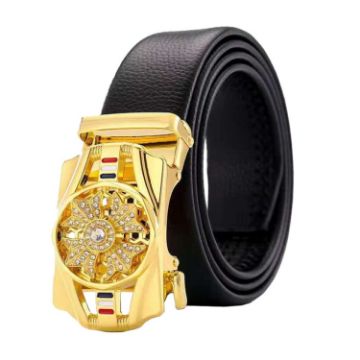 Picture of Dandali Scratch-Resistant Wrapped Edge Automatic Buckle Belt Mens Casual Waistbone Belt, Size: 120cm (Gold)