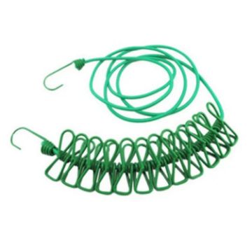 Retractable Windproof Clothesline with 12 Clips - Green - 1