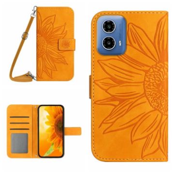 Motorola Moto G04/G24 HT04 Yellow Leather Phone Case with Lanyard - 1