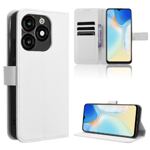 White Diamond Texture Leather Phone Case for Itel A70 A665L - 1