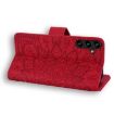 Samsung Galaxy A35 5G Mandala Embossed Dual-Fold Calf Leather Phone Case - Red - 4