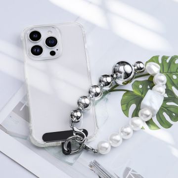 Picture of LEEU DESIGN Pearl Chain Mobile Phone Lanyard Camera Wrist Strap Bracelet (Silver White)