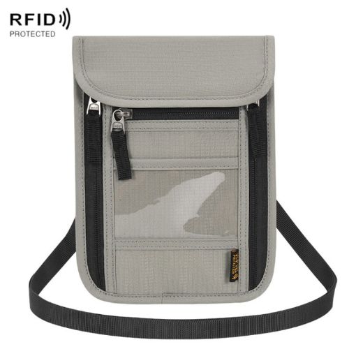 Anti-Theft Passport ID Neck Cell Phone Bag - Grey - 1