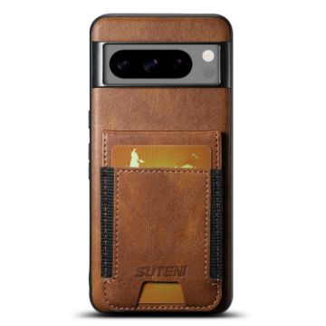 Google Pixel 6 Suteni H03 Oil Wax Leather Wallet Stand Back Phone Case (Brown) - 1