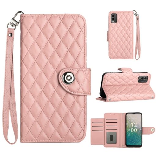 Nokia C32 Rhombic Texture Flip Leather Phone Case - Coral Pink - 1