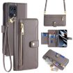 OPPO Find X5 Pro Sheep Texture Cross-body Zipper Wallet Leather Phone Case - Grey - 1