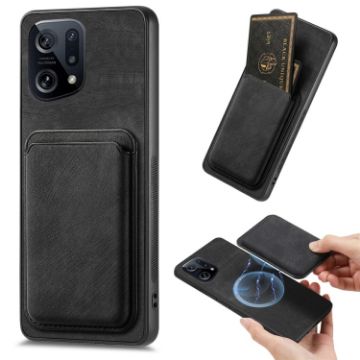 OPPO Find X5 Retro Leather Card Bag Magnetic Phone Case - Black - 1