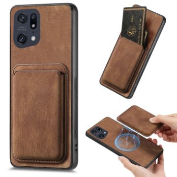 OPPO Find X5 Pro Retro Leather Card Bag Magnetic Phone Case - Brown - 1