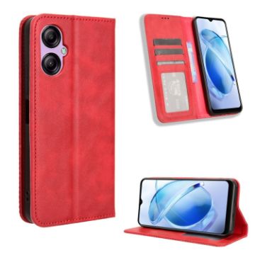 BLU G53 Red Leather Phone Case - Retro Texture, Magnetic Buckle - 1