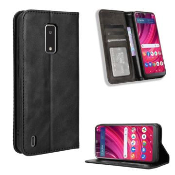 BLU View 4/View 2 Leather Phone Case - Magnetic Buckle, Retro Texture (Black) - 1