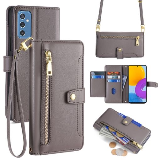 Samsung Galaxy M52 5G Sheep Texture Cross-body Zipper Wallet Leather Case - 1